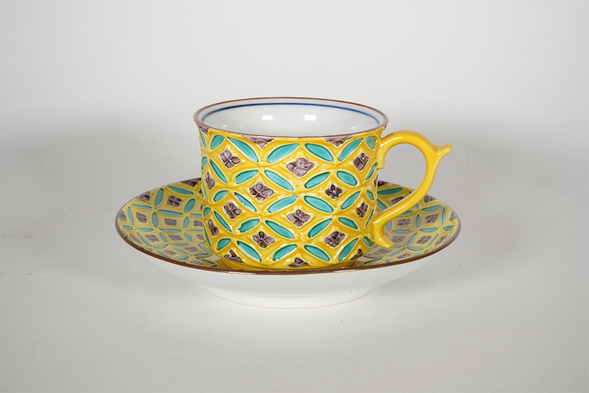 Cloisonne enameled coffee cup and saucer