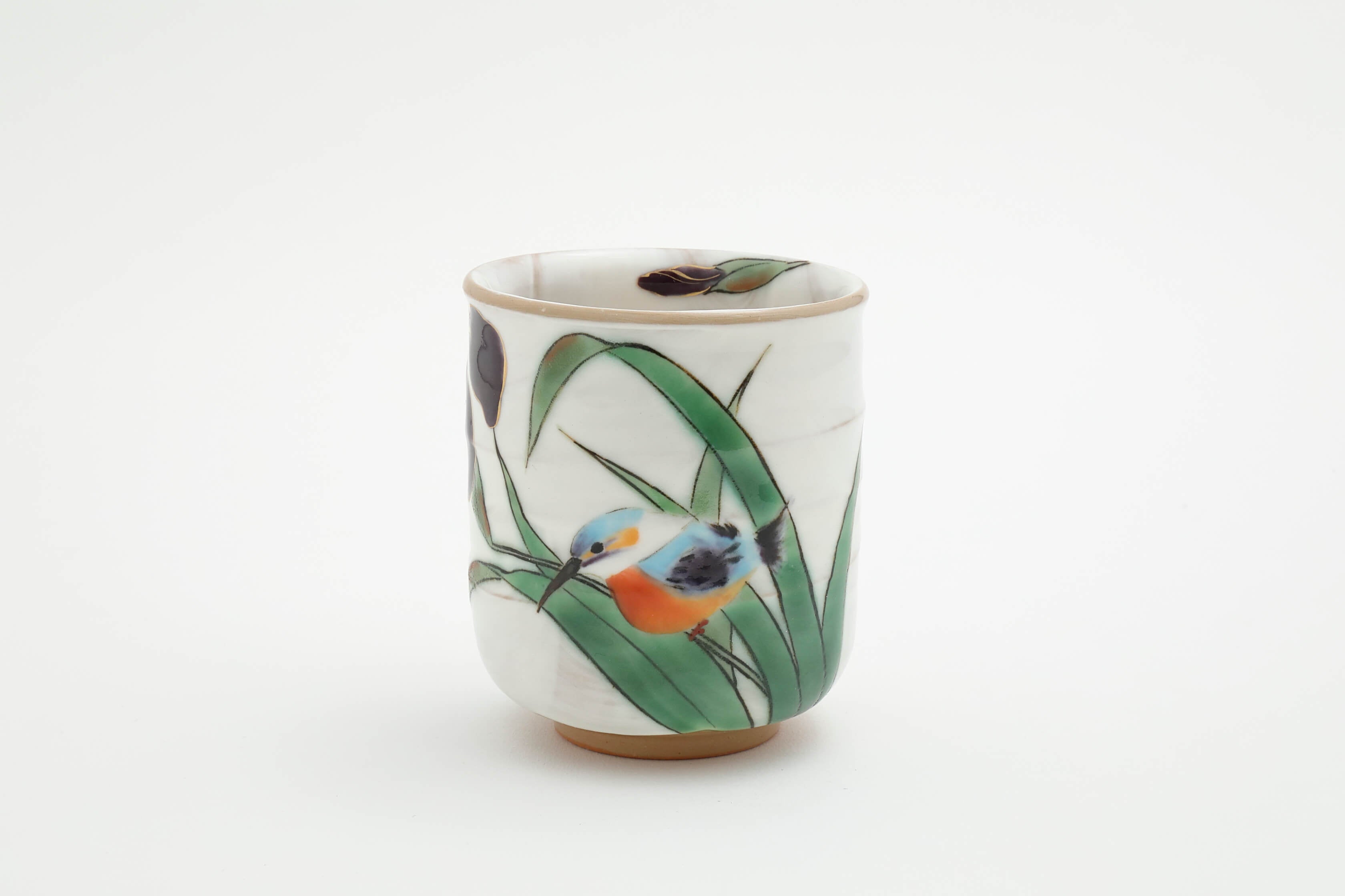 花鳥図 菖蒲 カワセミ 湯呑