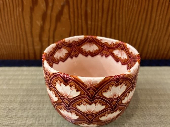 抹茶碗 淡桃色 桜つなぎ紋