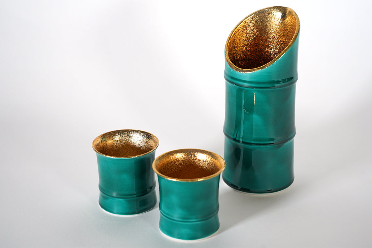 Bamboo Shaped Blue Cochin glaze Sake Cup
