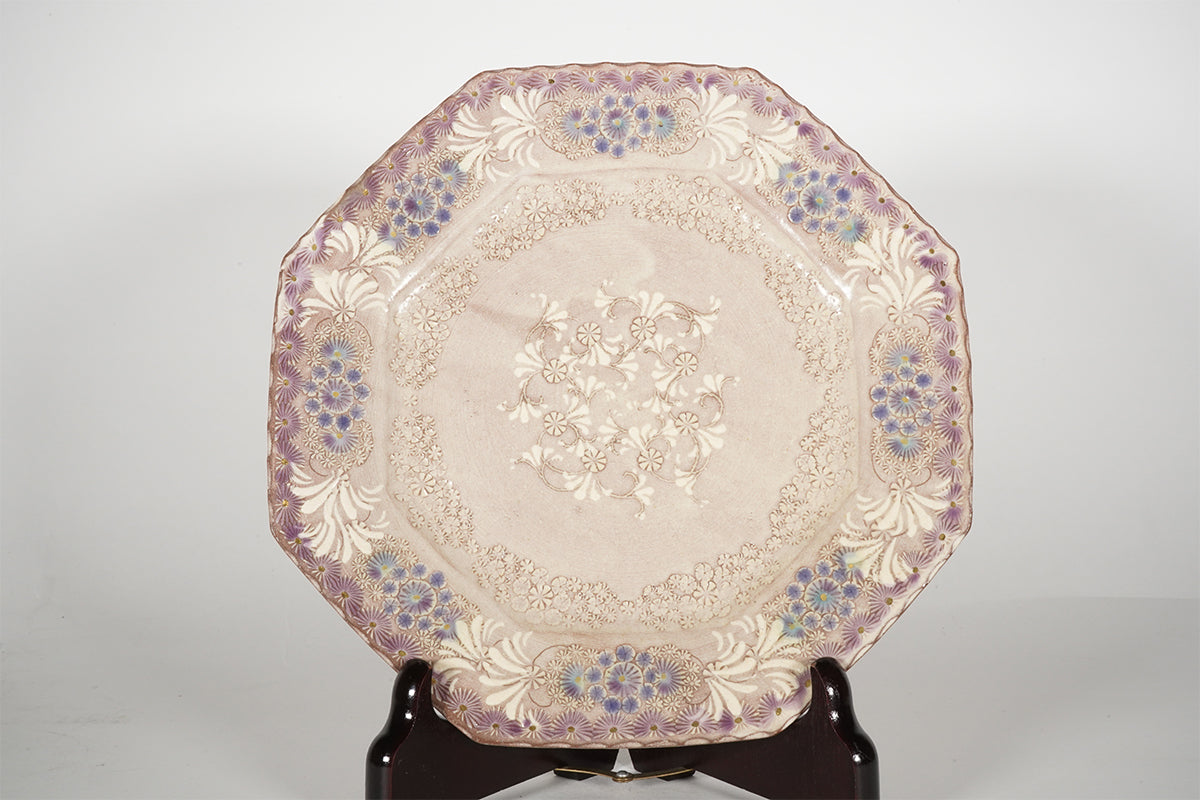 Kinsai Murasaki misima Octagonal dish 18cm