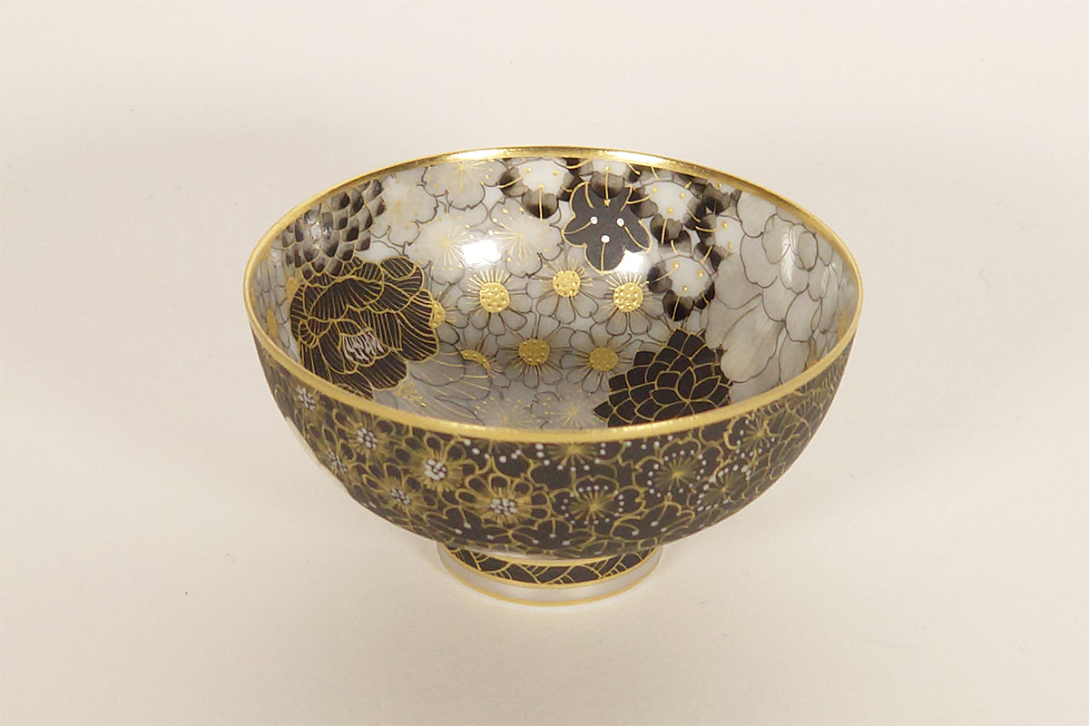 Overglaze gold and silver Botanical Sake Cup