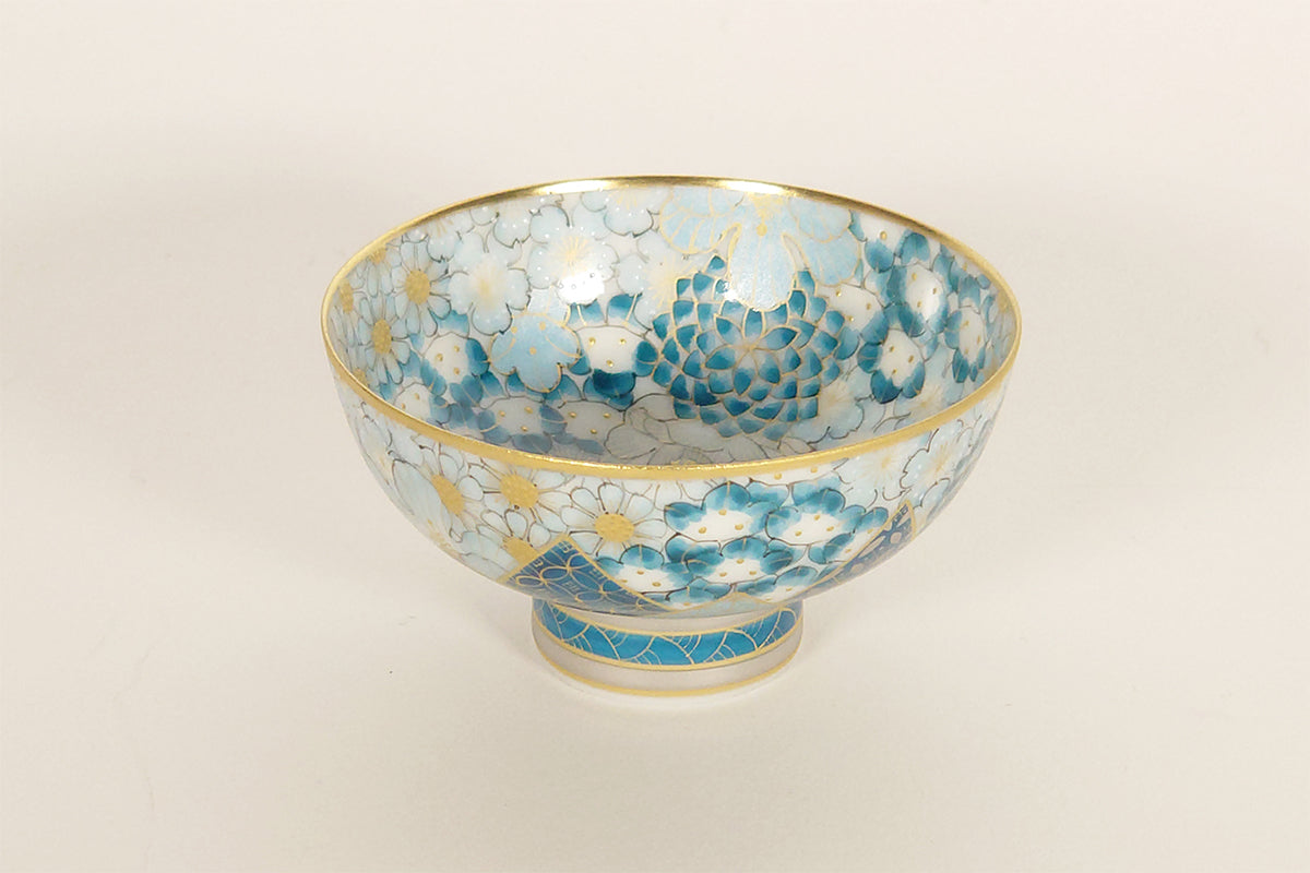 Overglaze gold and silver Botanical 'Hanbie-花冷' Sake Cup