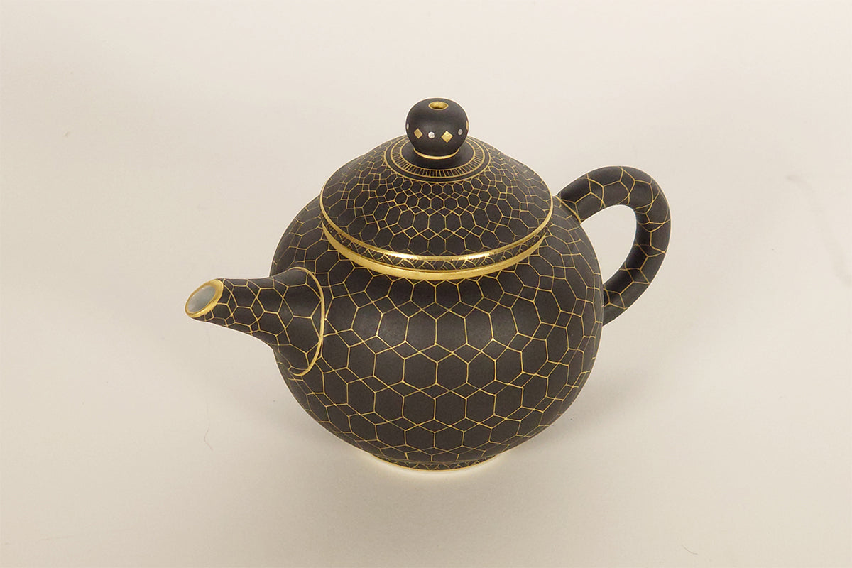 Black glaze gold and silver Hexagonal Tea Pot